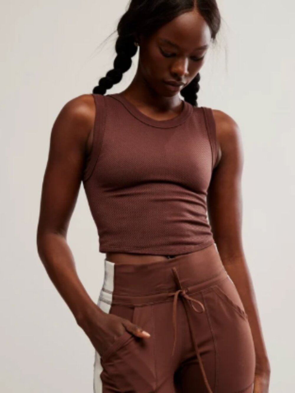 Free Throw Muscle Tank | FP Movement Ribbed Brown Crop Seamless